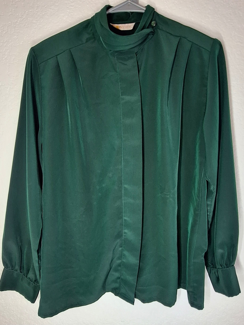 VTG 80s Sophisticates by Pendleton Pleated Mock Neck Blouse Emerald Green 8